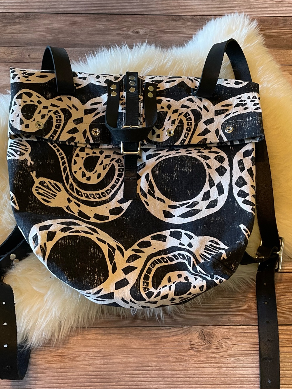 Julia Canright Snake Block Print Large Backpack - Picture 4 of 9